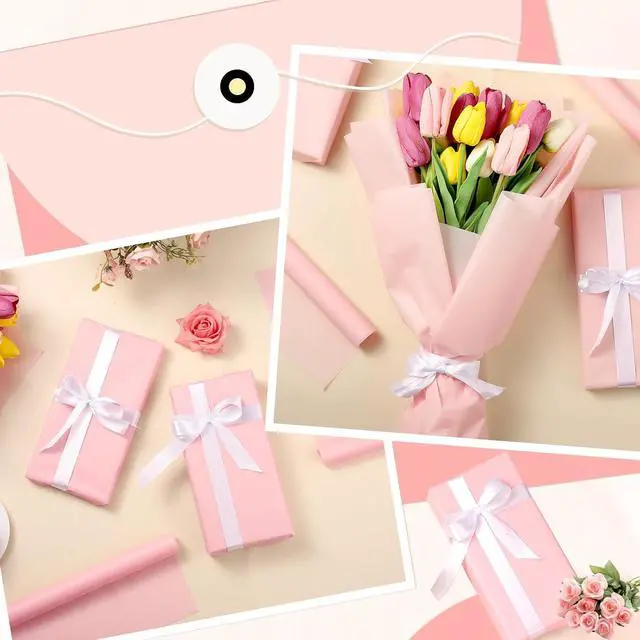 Alt view image 6 of 6 - woric 25 Sheets Pink Flower Wrapping Paper, Waterproof