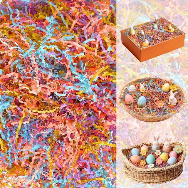 Main image of Seifar 7.1oz Crinkle Cut Paper Shred Filler, Pink Purple Yellow Blue Shredded Paper Filling Gift Box Bag Fillers Confetti Stuffing for Easter Gift Basket Packaging Wrapping Party Supplies