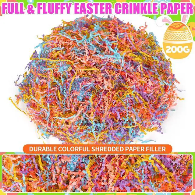 Alt view image 2 of 6 - Seifar 7.1oz Crinkle Cut Paper Shred Filler, Pink Purple Yellow Blue Shredded Paper Filling Gift Box Bag Fillers Confetti Stuffing for Easter Gift Basket Packaging Wrapping Party Supplies