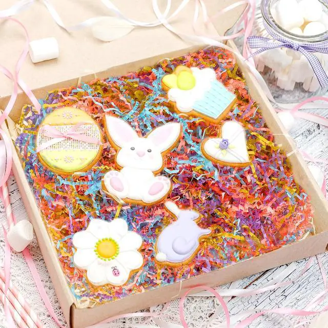 Alt view image 5 of 6 - Seifar 7.1oz Crinkle Cut Paper Shred Filler, Pink Purple Yellow Blue Shredded Paper Filling Gift Box Bag Fillers Confetti Stuffing for Easter Gift Basket Packaging Wrapping Party Supplies