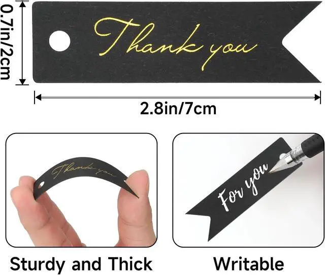 Alt view image 2 of 7 - G2PLUS High-end Metallic Gold Thank You Tags, 100PCS 2.8'' x 0.8'' Gift Tags with String for Arts and Crafts,Gift Wrapping (Black)