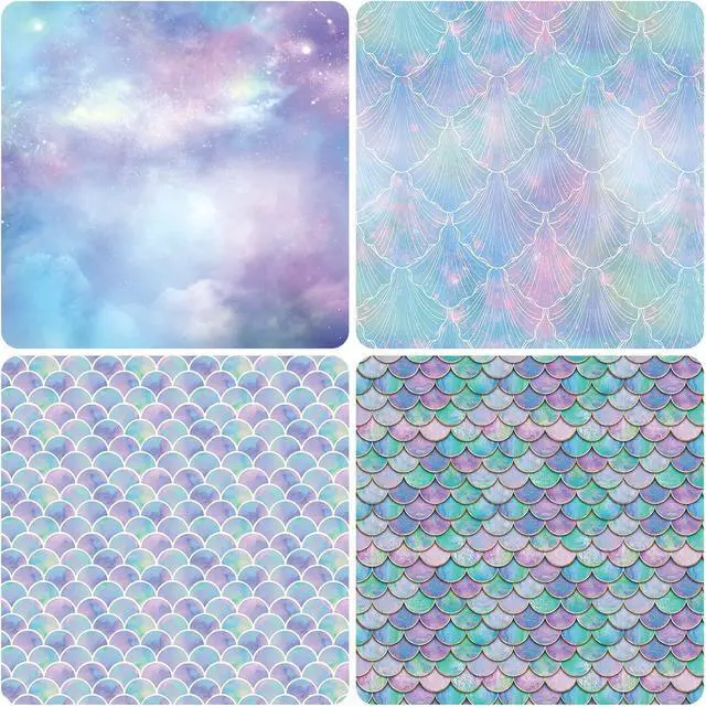 Alt view image 6 of 7 - Birthday Wrapping Paper Folded for Girls Kids Baby Women Mermaid Scale Scallop Galaxy 4 Styles of Gift Wrapping Paper for Weddings Graduation Anniversaries 12 Sheets 20 X 29 Inch