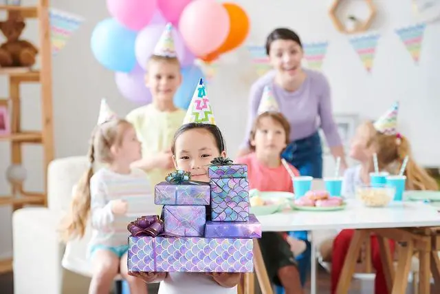 Alt view image 4 of 7 - Birthday Wrapping Paper Folded for Girls Kids Baby Women Mermaid Scale Scallop Galaxy 4 Styles of Gift Wrapping Paper for Weddings Graduation Anniversaries 12 Sheets 20 X 29 Inch