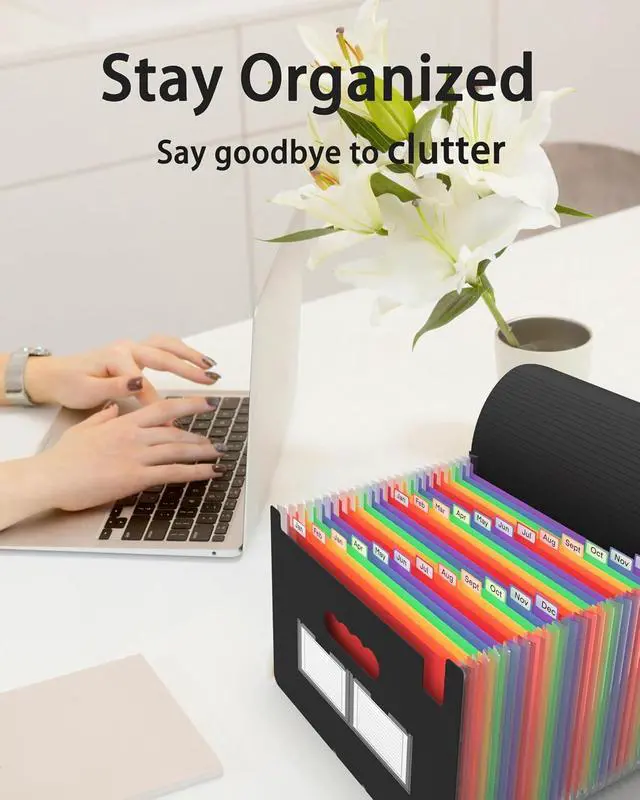 Alt view image 5 of 7 - Expanding File Folder, 24 Pocket Accordion A4 Letter Size Portable Document Organizer with Colored Tabs, Expandable Bill Coupon Folder - Black