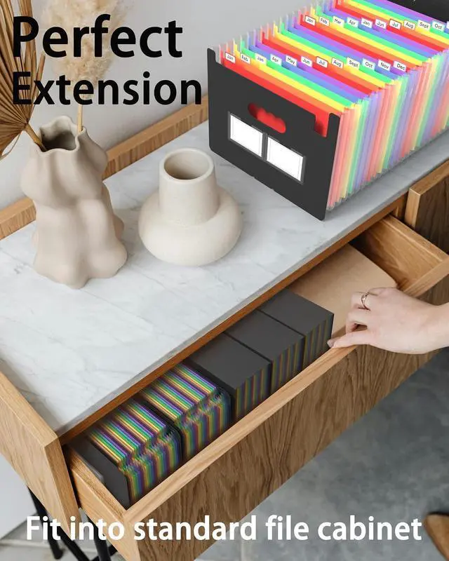 Alt view image 6 of 7 - Expanding File Folder, 24 Pocket Accordion A4 Letter Size Portable Document Organizer with Colored Tabs, Expandable Bill Coupon Folder - Black