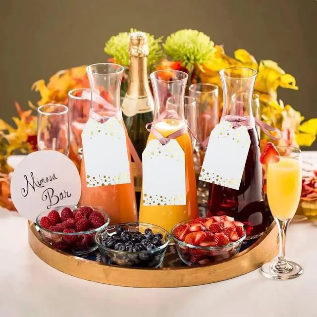 Alt view image 4 of 6 - jijAcraft 100Pcs Gift Tags with String, Foil Gold Dots Blank Tags, 3.3x2.2Inch White Paper Tag, Party Favors Hanging Name Labels for Baby Shower, Birthday, Wedding