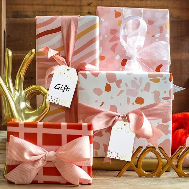 Alt view image 5 of 6 - jijAcraft 100Pcs Gift Tags with String, Foil Gold Dots Blank Tags, 3.3x2.2Inch White Paper Tag, Party Favors Hanging Name Labels for Baby Shower, Birthday, Wedding