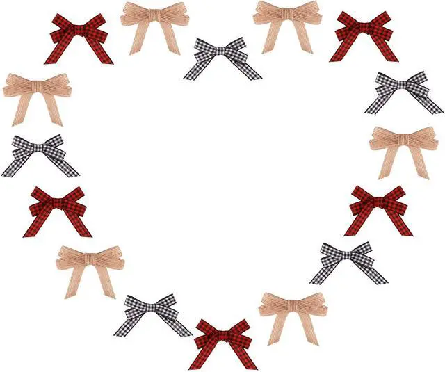 Alt view image 2 of 7 - Meseey 30pcs 2.4" Mini Buffalo Check Plaid Red and Black Ribbon Twist Tie Burlap Bow White and Black Gingham Ribbon Double Bows for Packages Gift Wrapping Christmas Decoration