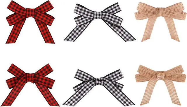 Alt view image 5 of 7 - Meseey 30pcs 2.4" Mini Buffalo Check Plaid Red and Black Ribbon Twist Tie Burlap Bow White and Black Gingham Ribbon Double Bows for Packages Gift Wrapping Christmas Decoration