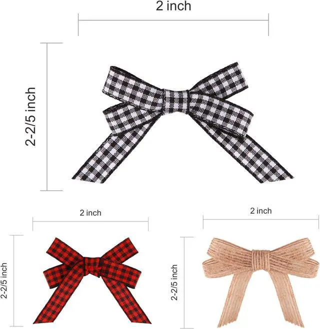 Alt view image 4 of 7 - Meseey 30pcs 2.4" Mini Buffalo Check Plaid Red and Black Ribbon Twist Tie Burlap Bow White and Black Gingham Ribbon Double Bows for Packages Gift Wrapping Christmas Decoration