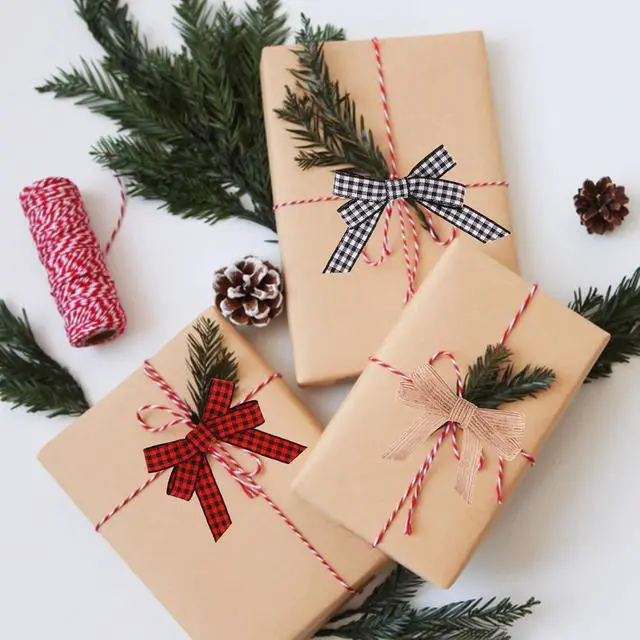 Alt view image 7 of 7 - Meseey 30pcs 2.4" Mini Buffalo Check Plaid Red and Black Ribbon Twist Tie Burlap Bow White and Black Gingham Ribbon Double Bows for Packages Gift Wrapping Christmas Decoration