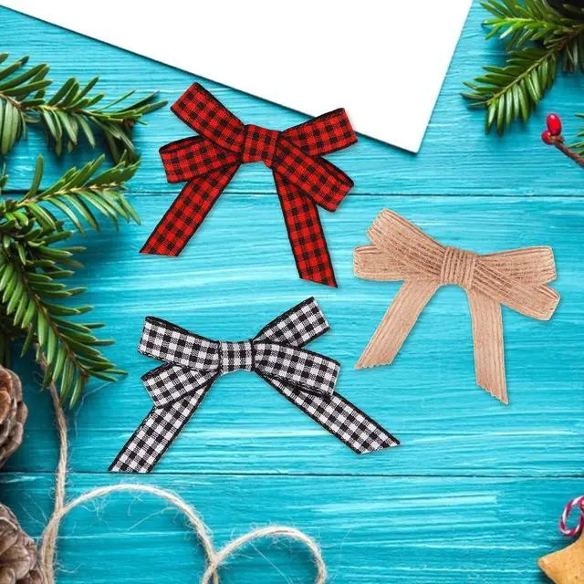 Alt view image 6 of 7 - Meseey 30pcs 2.4" Mini Buffalo Check Plaid Red and Black Ribbon Twist Tie Burlap Bow White and Black Gingham Ribbon Double Bows for Packages Gift Wrapping Christmas Decoration