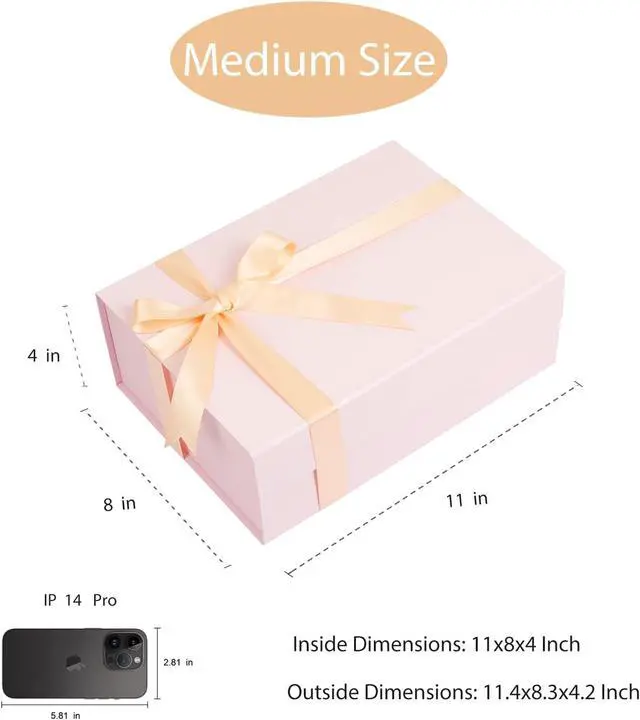 Alt view image 2 of 6 - 11x8x4 in Gift Boxes for Present, Large Pink Gift Box with Magnetic Closure Lids,Ribbon and gift Card, Magnetic Gift Boxes for Wedding, Groomsmen Bridesmaid Proposal, Birthdays, Mother's Day