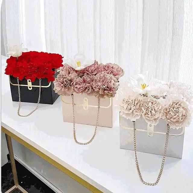 Alt view image 6 of 7 - Flower Paper Gift Box with Metal Chain 6PCS Bouquet Storage Bucket Florist Bag with Handle Gift Case for Arrangements Wedding Gift Wrap Bags Pastel Gift Bags
