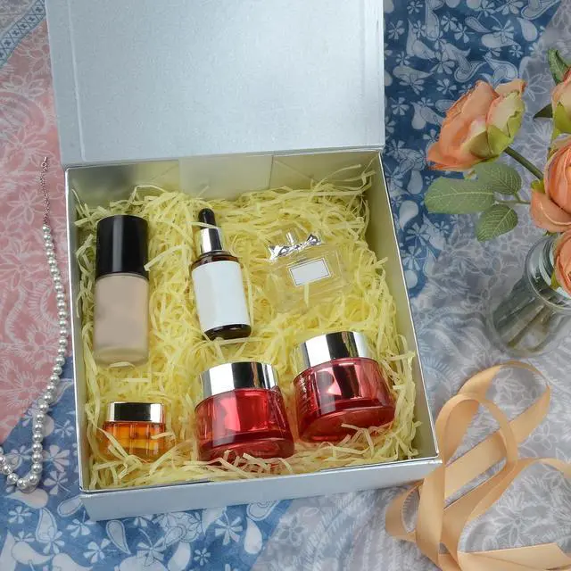 Alt view image 5 of 7 - LumyHavver Gift Box 9.65x9.65x3.6 Inches with Magnetic Lid, Silvery Collapsible Box with Ribbon, Raffia Grass, Card for Birthdays, Christmas, or Parties, Gift Packaging
