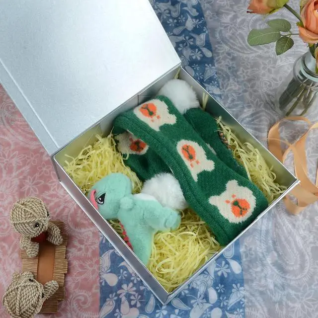 Alt view image 7 of 7 - LumyHavver Gift Box 9.65x9.65x3.6 Inches with Magnetic Lid, Silvery Collapsible Box with Ribbon, Raffia Grass, Card for Birthdays, Christmas, or Parties, Gift Packaging