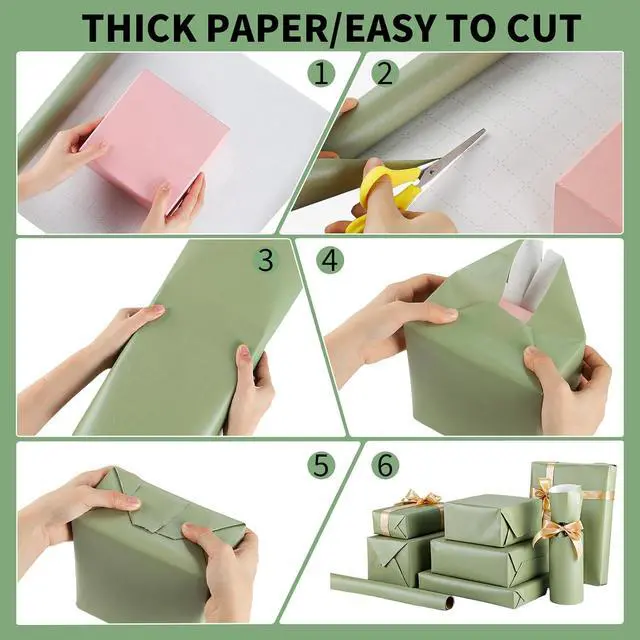 Alt view image 4 of 7 - woric Sage Green Wrapping Paper Roll -Mini Roll- 17 In X 33 Ft