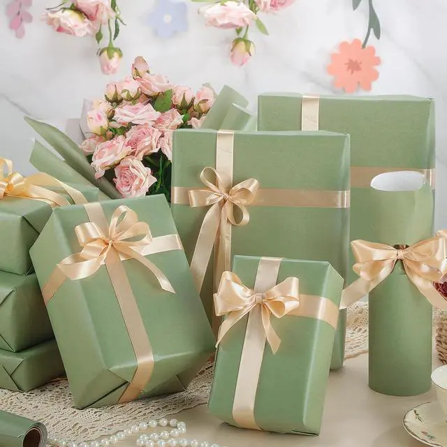 Alt view image 6 of 7 - woric Sage Green Wrapping Paper Roll -Mini Roll- 17 In X 33 Ft