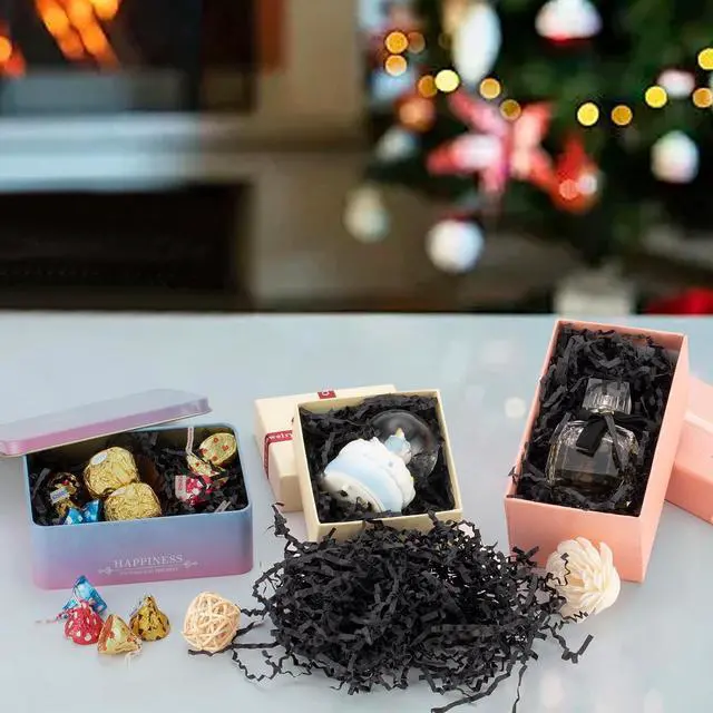 Alt view image 7 of 7 - Gangdry Crinkle Cut Paper Shred Basket Filler, 6 oz, Decorative Gift Box Packaging, Christmas Wedding Party Supplies (Black)
