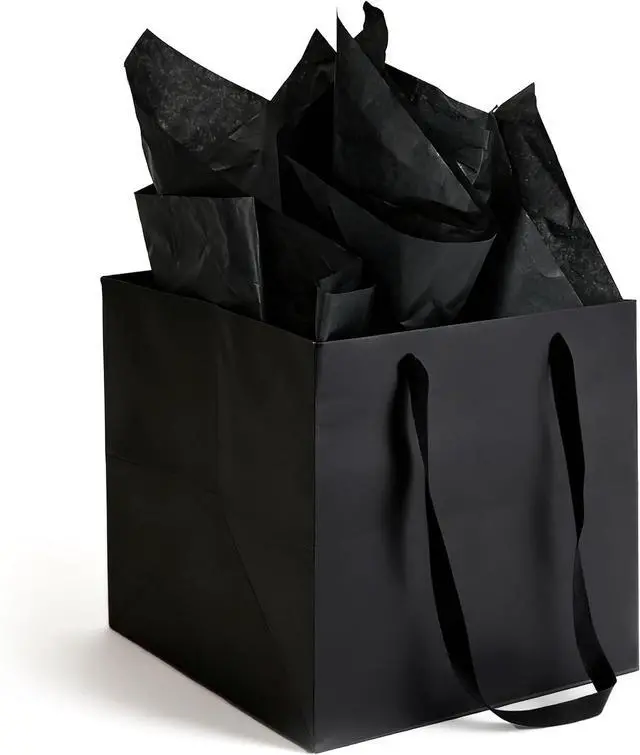 Main image of Papertide 2 Pack Large Black Cube Gift Bags 10x10x10 inch with Tissue Paper