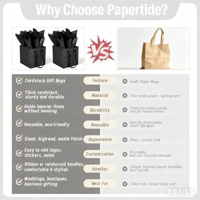 Alt view image 5 of 7 - Papertide 2 Pack Large Black Cube Gift Bags 10x10x10 inch with Tissue Paper