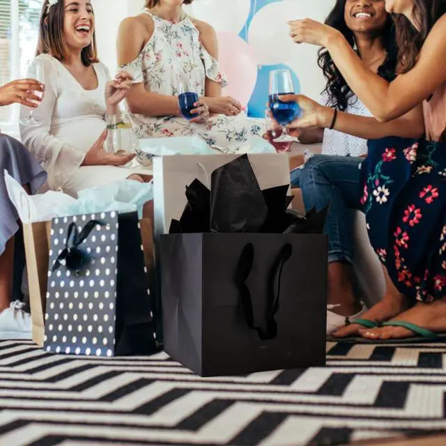 Alt view image 7 of 7 - Papertide 2 Pack Large Black Cube Gift Bags 10x10x10 inch with Tissue Paper