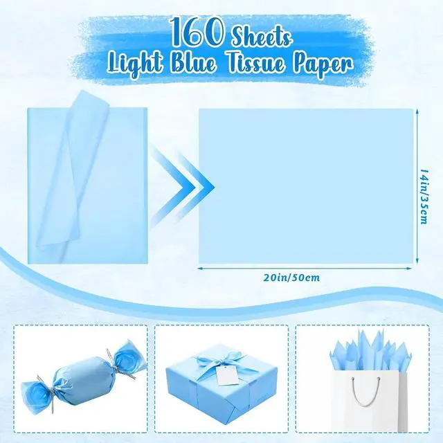 Alt view image 2 of 6 - woric 160 Sheets Light Blue Tissue Paper for Gift Bags 20 X 14 Inches