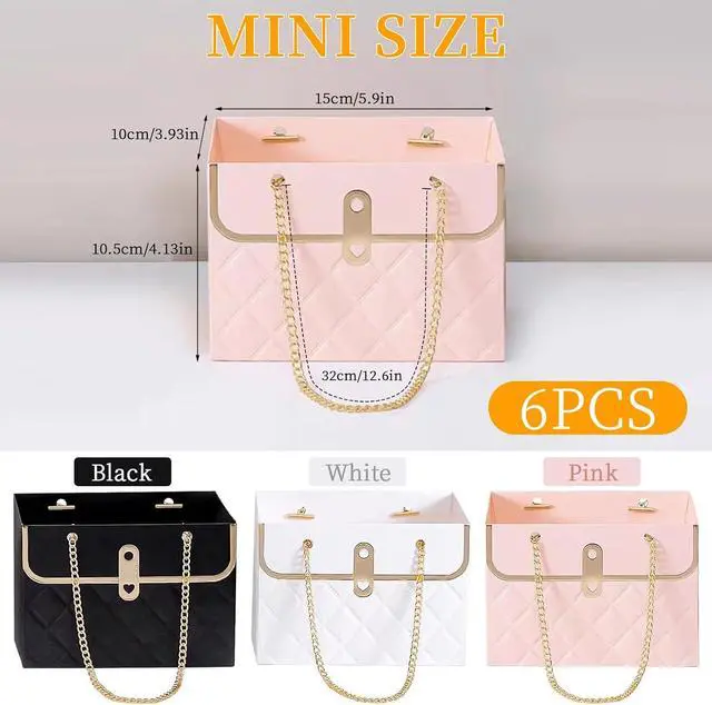 Alt view image 2 of 7 - Flower Paper Gift Box with Metal Chain 6PCS Bouquet Storage Bucket Florist Bag with Handle Gift Case for Arrangements Wedding Gift Wrap Bags Pastel Gift Bags