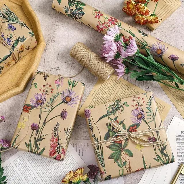 Alt view image 3 of 6 - RUSPEPA Wildflower Floral Wrapping Paper Roll for Women, 17 Inches x 16. 4 Feet, Mini Roll, Herbal Kraft Wrapping Paper for Christian Gifts, Birthdays, Weddings, Bridal Shower and Engagement