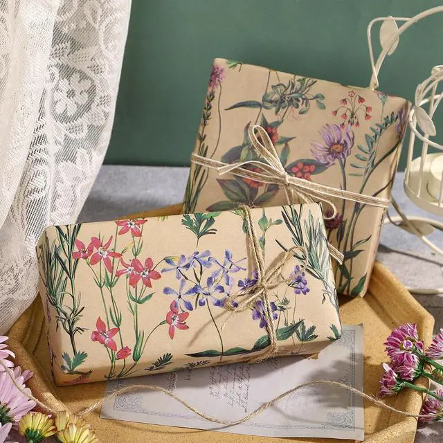 Alt view image 4 of 6 - RUSPEPA Wildflower Floral Wrapping Paper Roll for Women, 17 Inches x 16. 4 Feet, Mini Roll, Herbal Kraft Wrapping Paper for Christian Gifts, Birthdays, Weddings, Bridal Shower and Engagement