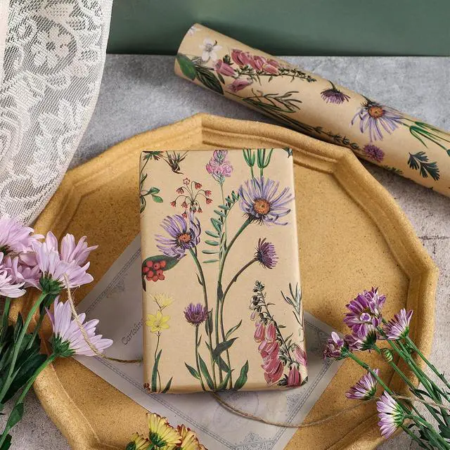 Alt view image 5 of 6 - RUSPEPA Wildflower Floral Wrapping Paper Roll for Women, 17 Inches x 16. 4 Feet, Mini Roll, Herbal Kraft Wrapping Paper for Christian Gifts, Birthdays, Weddings, Bridal Shower and Engagement