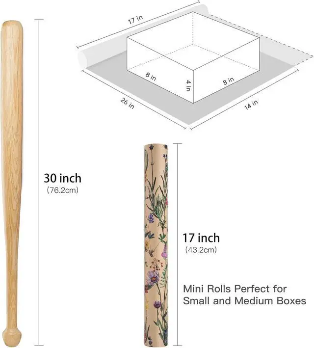 Alt view image 6 of 6 - RUSPEPA Wildflower Floral Wrapping Paper Roll for Women, 17 Inches x 16. 4 Feet, Mini Roll, Herbal Kraft Wrapping Paper for Christian Gifts, Birthdays, Weddings, Bridal Shower and Engagement