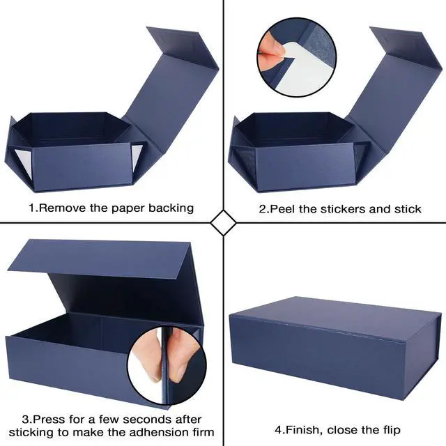 Alt view image 3 of 7 - Aimyoo Navy Blue Collapsible Gift Box with Magnetic Closure Lids 10.5x7x3 in, Medium Bridesmaid Groomsman Proposal Boxes, Rectangle Present Box for Graduation Birthday Storage (1 Pack)