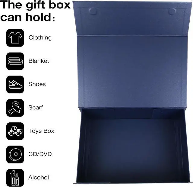 Alt view image 4 of 7 - Aimyoo Navy Blue Collapsible Gift Box with Magnetic Closure Lids 10.5x7x3 in, Medium Bridesmaid Groomsman Proposal Boxes, Rectangle Present Box for Graduation Birthday Storage (1 Pack)