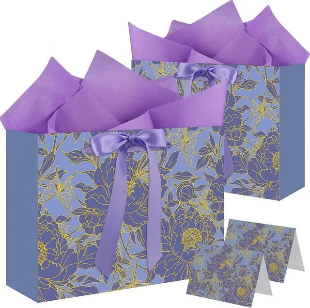 Main image of woric 2 Pcs Purple Gift Bag with Handle, 13.7" Birthday Gift Bags for Women