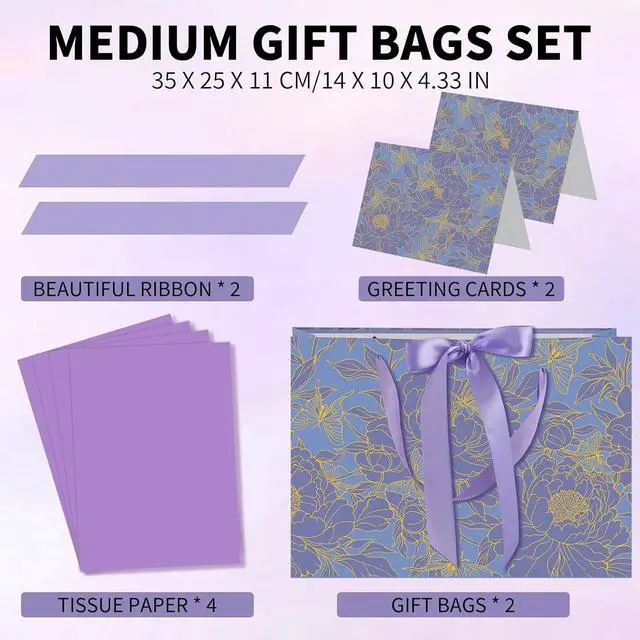 Alt view image 2 of 7 - woric 2 Pcs Purple Gift Bag with Handle, 13.7" Birthday Gift Bags for Women