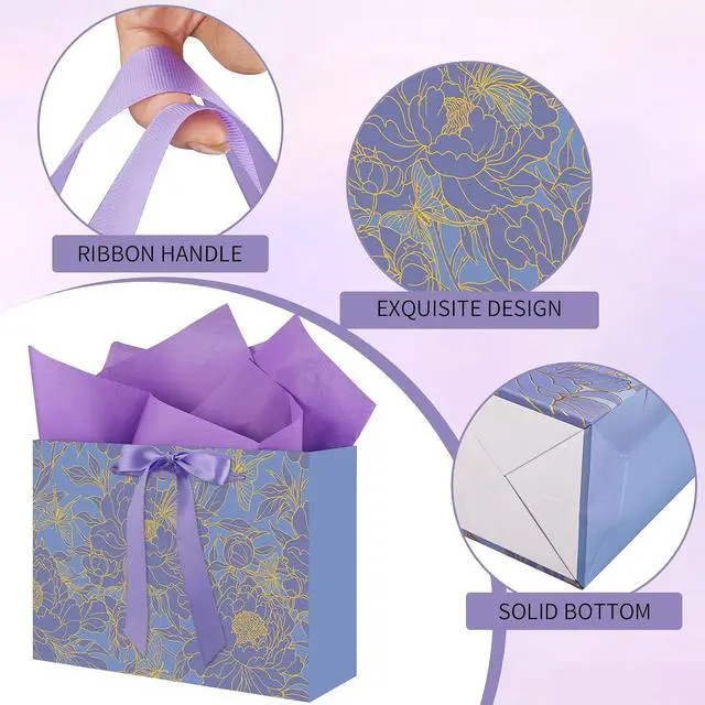 Alt view image 3 of 7 - woric 2 Pcs Purple Gift Bag with Handle, 13.7" Birthday Gift Bags for Women