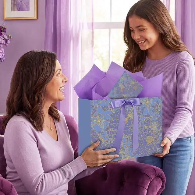 Alt view image 5 of 7 - woric 2 Pcs Purple Gift Bag with Handle, 13.7" Birthday Gift Bags for Women