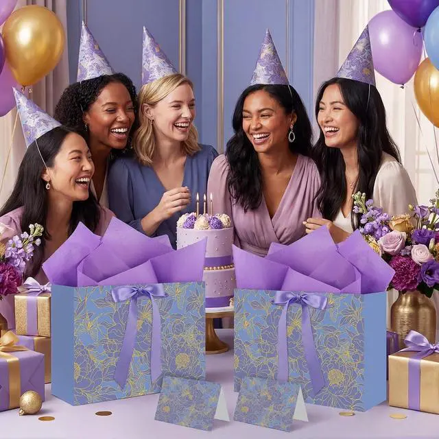 Alt view image 6 of 7 - woric 2 Pcs Purple Gift Bag with Handle, 13.7" Birthday Gift Bags for Women