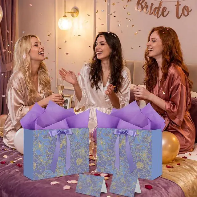 Alt view image 7 of 7 - woric 2 Pcs Purple Gift Bag with Handle, 13.7" Birthday Gift Bags for Women