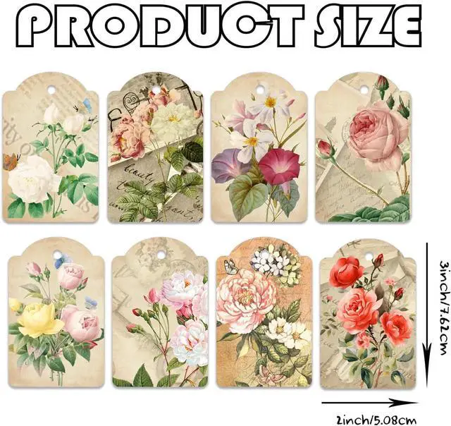 Alt view image 2 of 6 - 80pcs Vintage Flower Hanging Tags Card Blank Gift Tags