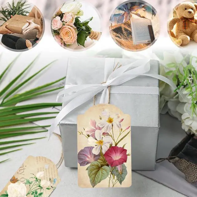 Alt view image 3 of 6 - 80pcs Vintage Flower Hanging Tags Card Blank Gift Tags