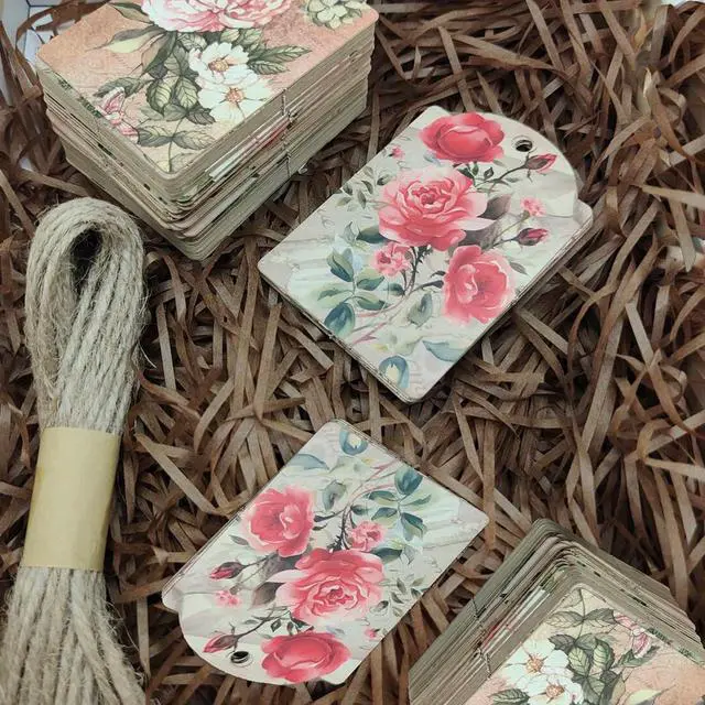 Alt view image 6 of 6 - 80pcs Vintage Flower Hanging Tags Card Blank Gift Tags