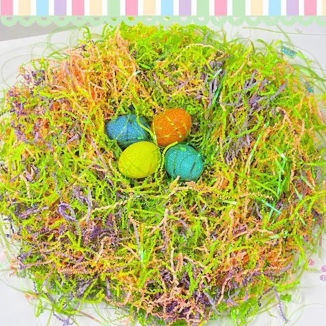 Alt view image 5 of 7 - Domkier 200g Easter Grass Easter Basket Grass Crinkle Cut Paper Easter Grass Basket Filler Recyclable Shred Filler Mix Raffia Grass for Gift Box Basket Filler Party Birthday Gift Wrapping (7oz)