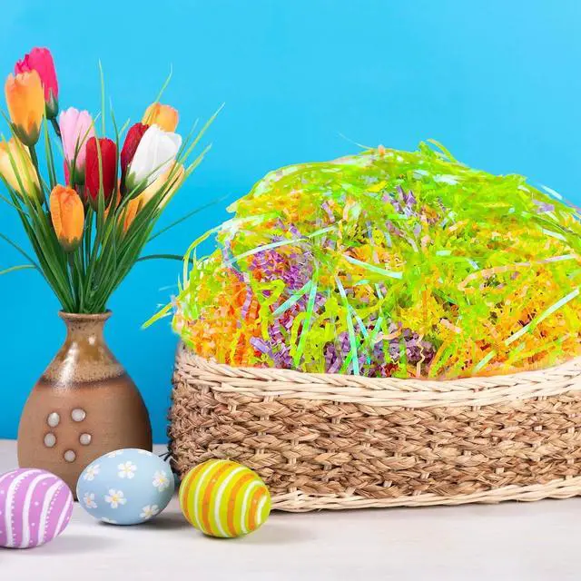 Alt view image 7 of 7 - Domkier 200g Easter Grass Easter Basket Grass Crinkle Cut Paper Easter Grass Basket Filler Recyclable Shred Filler Mix Raffia Grass for Gift Box Basket Filler Party Birthday Gift Wrapping (7oz)