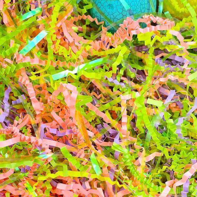 Alt view image 3 of 7 - Domkier 200g Easter Grass Easter Basket Grass Crinkle Cut Paper Easter Grass Basket Filler Recyclable Shred Filler Mix Raffia Grass for Gift Box Basket Filler Party Birthday Gift Wrapping (7oz)