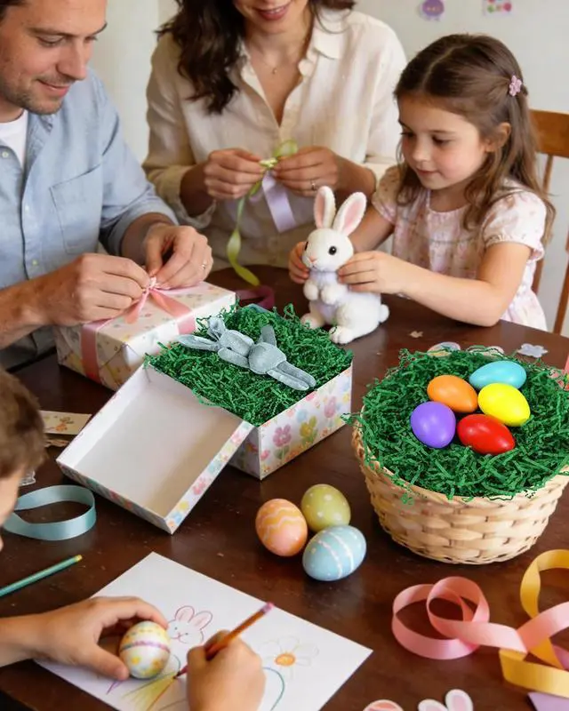 Alt view image 6 of 7 - Raissily 10.5oz/300g Crinkle Cut Paper Shred Filler, Packing Grass Cushion for Christmas Wedding Birthday Anniversaries Easter Engagement Gift Confetti Box Bag Basket Filling Decoration - Green