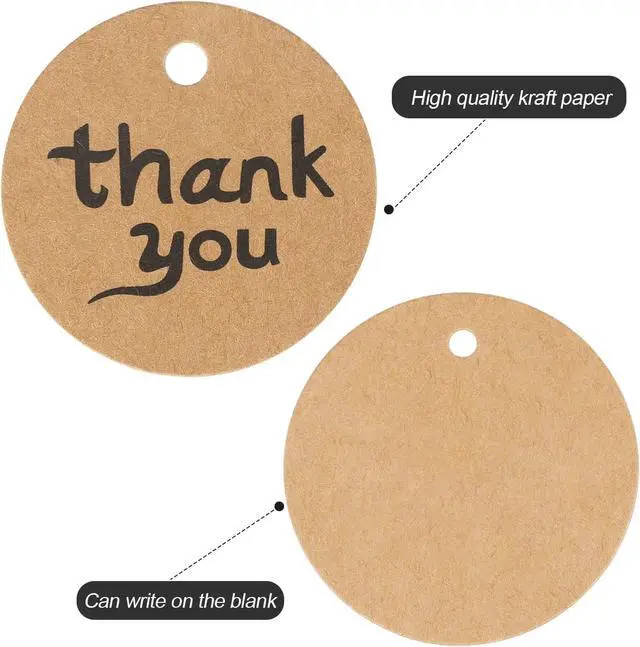 Alt view image 3 of 6 - G2PLUS 100PCS Thank You Tags, 1.7 in Round Calligraphy Thank You Tags, Brown Kraft Paper Gift Tag with String for Gift Wrapping, DIY Arts & Crafts, Wedding Party Favors