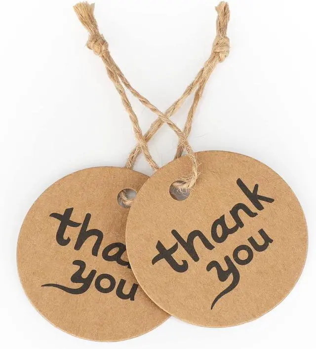 Alt view image 4 of 6 - G2PLUS 100PCS Thank You Tags, 1.7 in Round Calligraphy Thank You Tags, Brown Kraft Paper Gift Tag with String for Gift Wrapping, DIY Arts & Crafts, Wedding Party Favors