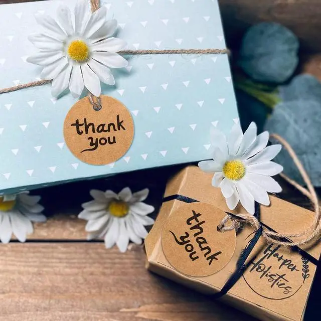 Alt view image 6 of 6 - G2PLUS 100PCS Thank You Tags, 1.7 in Round Calligraphy Thank You Tags, Brown Kraft Paper Gift Tag with String for Gift Wrapping, DIY Arts & Crafts, Wedding Party Favors